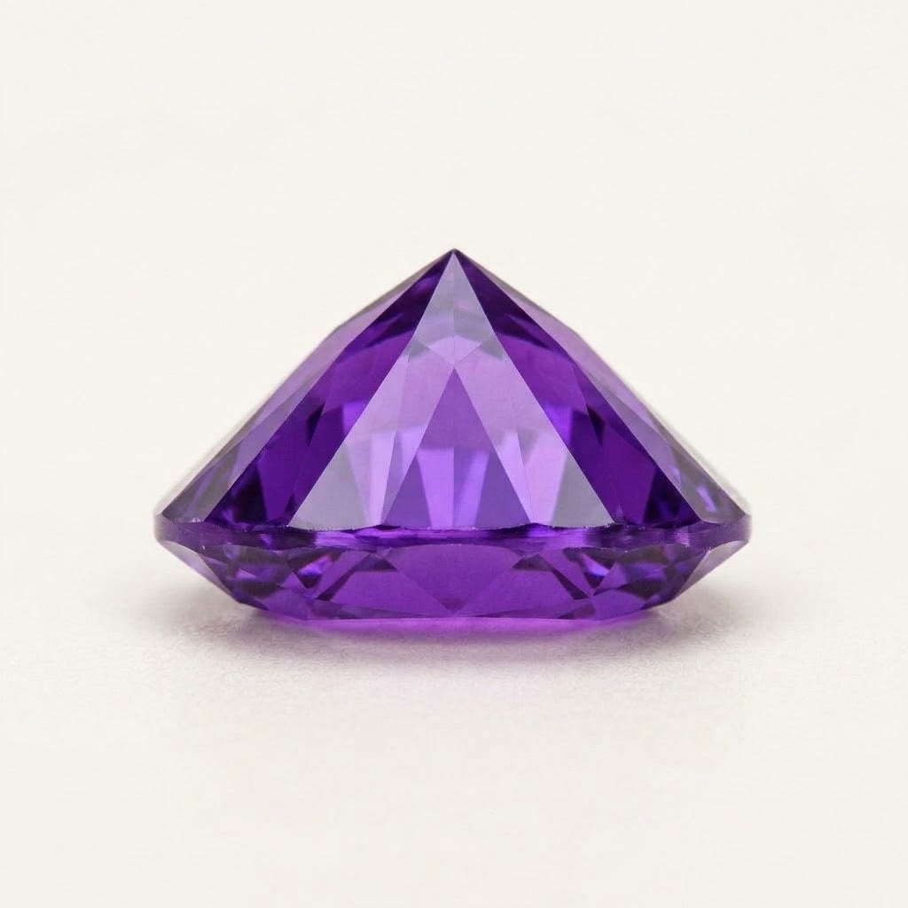 Purple lab-grown sapphire, heart cut, side view