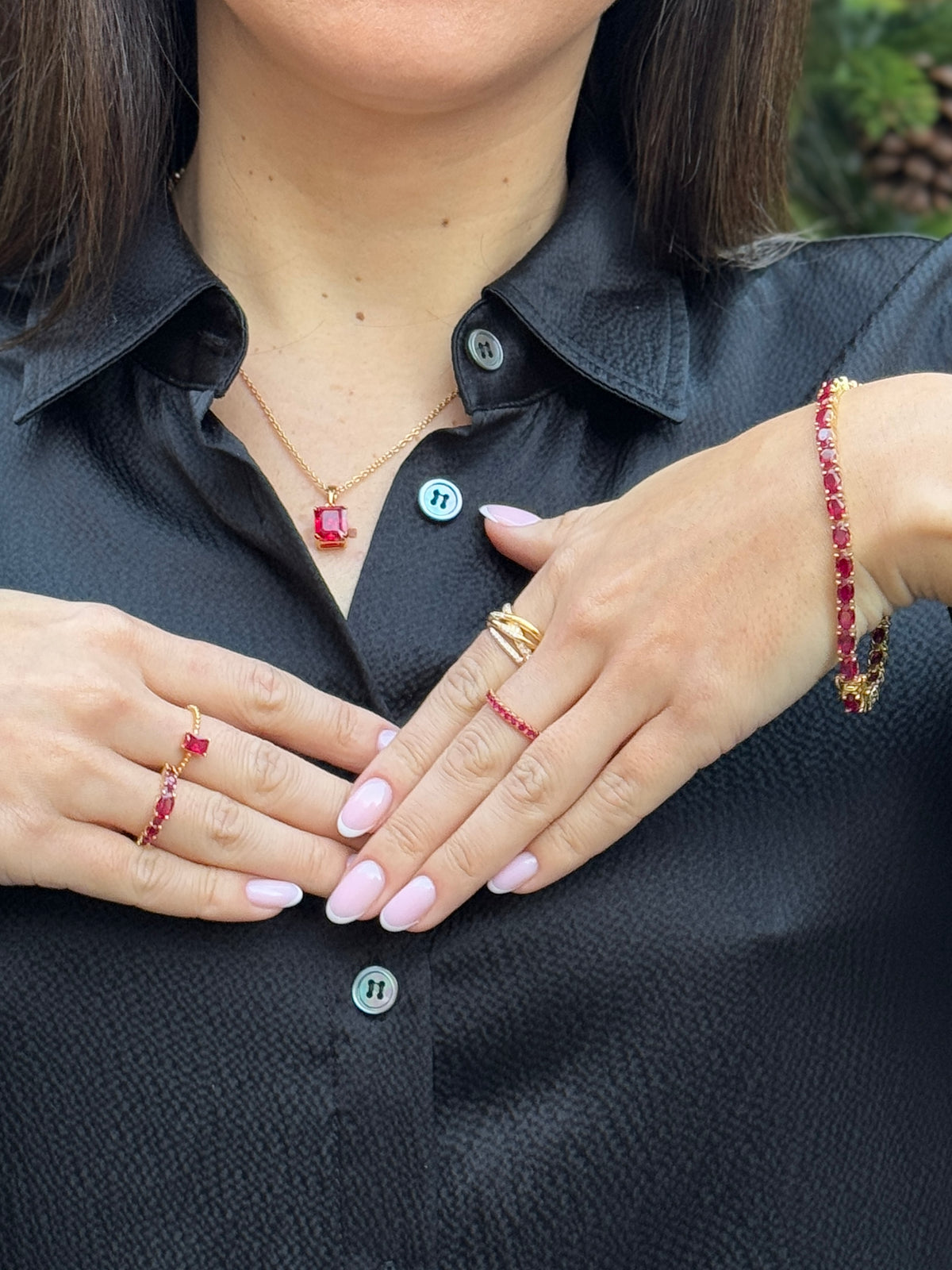 Salto Ruby Oval Tennis Bracelet in Gold worn on wrist