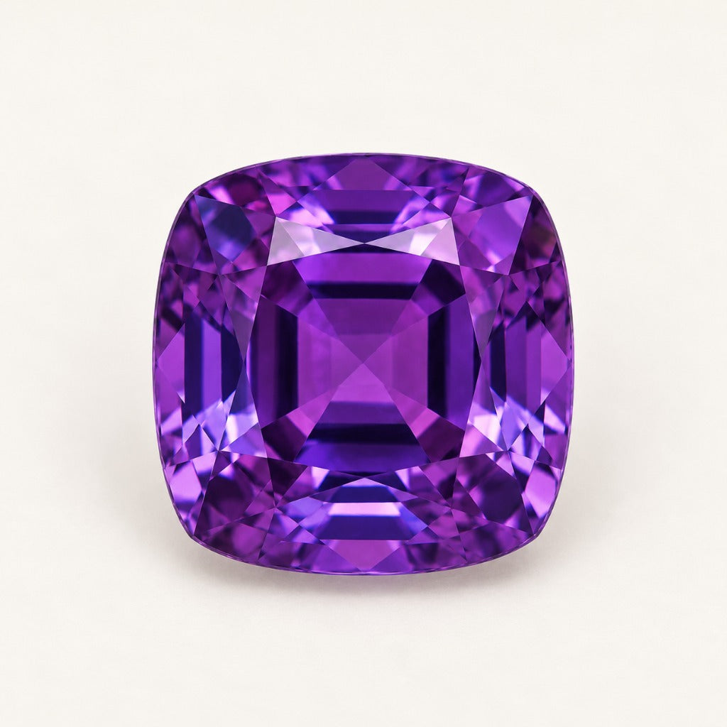 Purple lab-grown sapphire, cushion cut