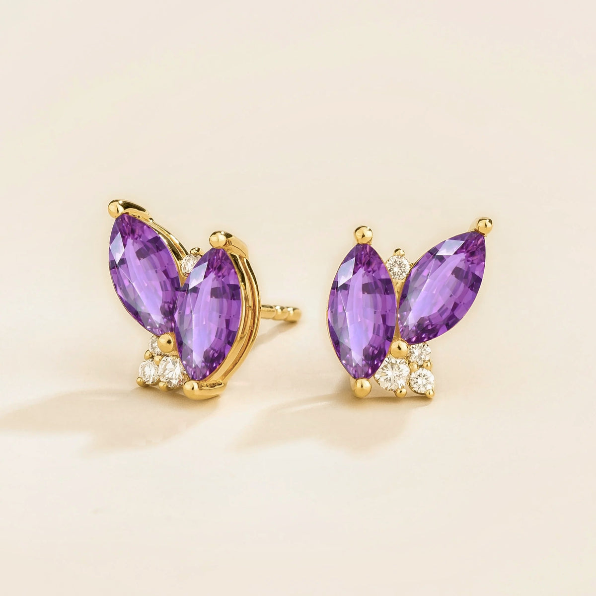 Vento Marquise Purple Sapphire & Diamond Cluster Stud Earrings in Gold