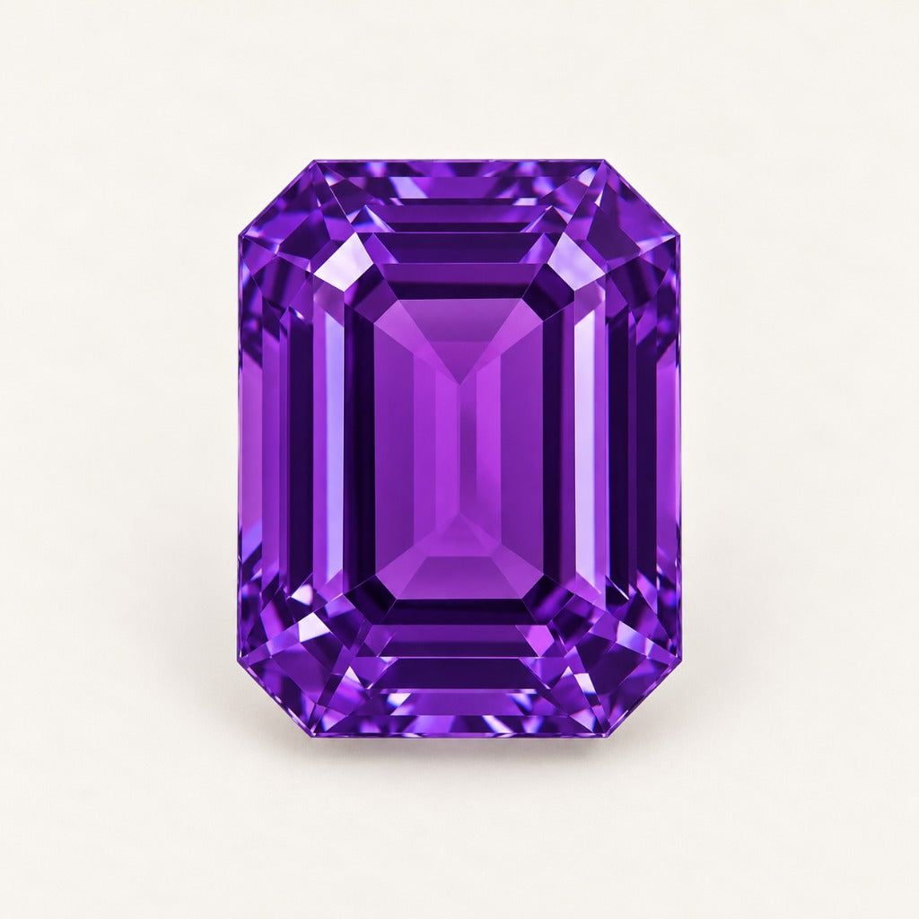 Purple lab-grown sapphire, emerald cut