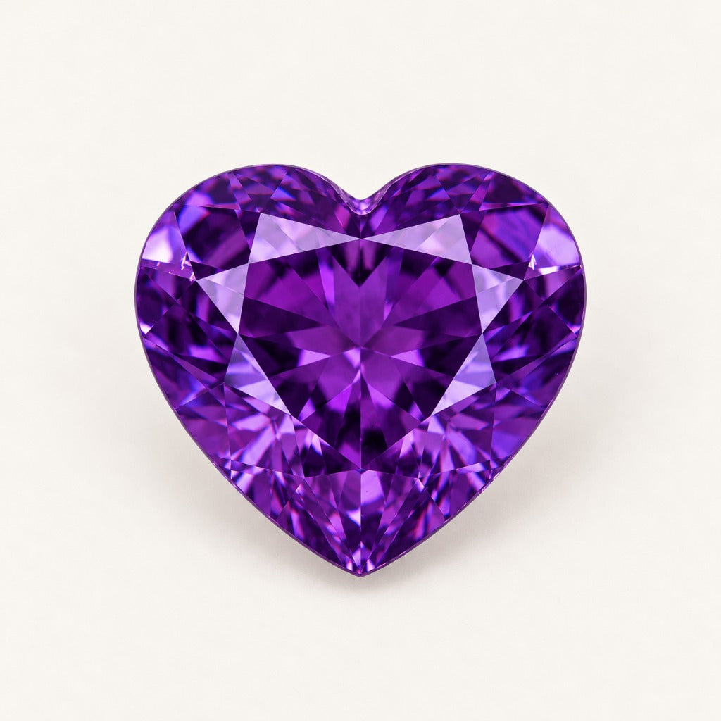 Purple lab-grown sapphire, heart cut