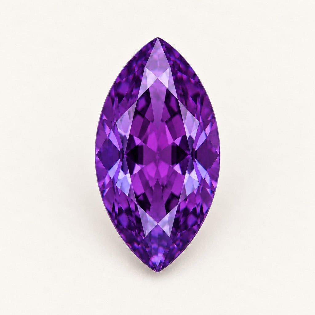 Purple lab-grown sapphire, marquise cut