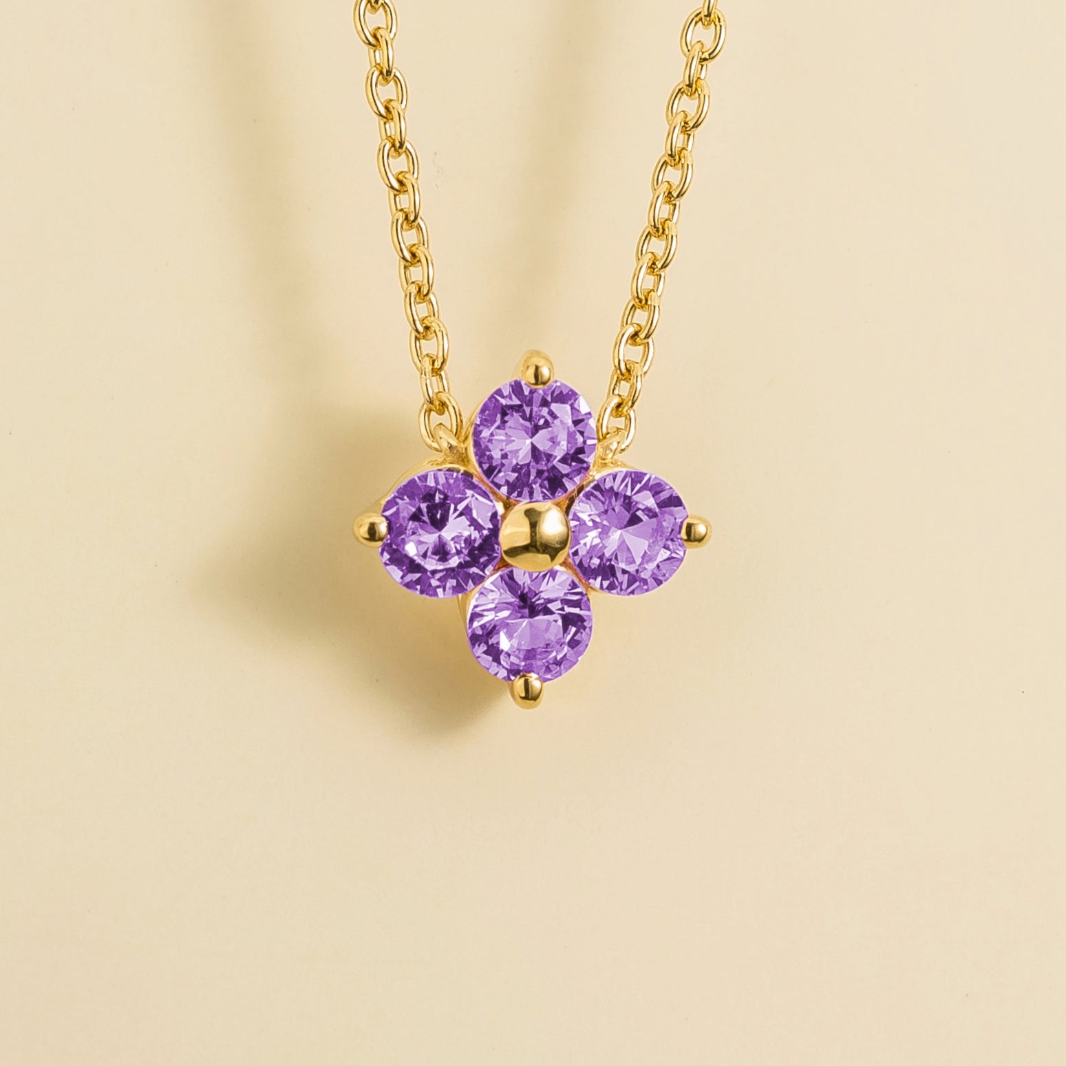 Clover Purple Sapphire Necklace In Gold by Juvetti, bespoke jewellery London