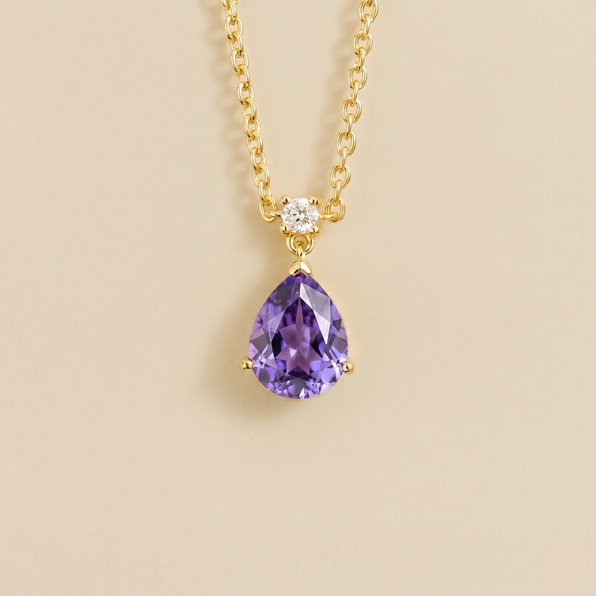 Pisa Purple Sapphire & Diamond Pear Drop Pendant Necklace In Gold - Medium by Juvetti, bespoke jewellery London