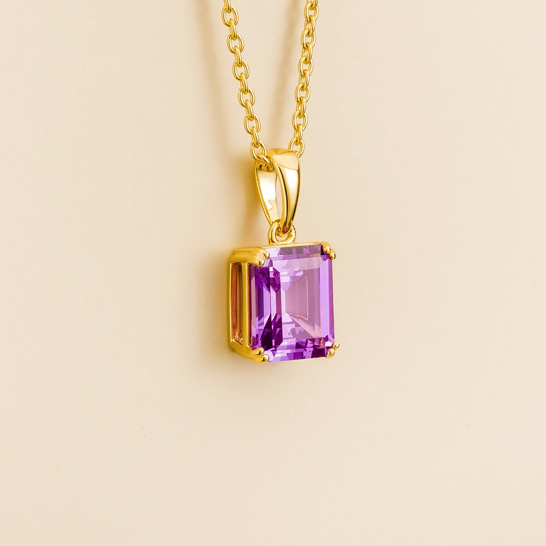 Thamani Purple Sapphire Emerald-Cut Solitaire Pendant Necklace in Gold, side angle