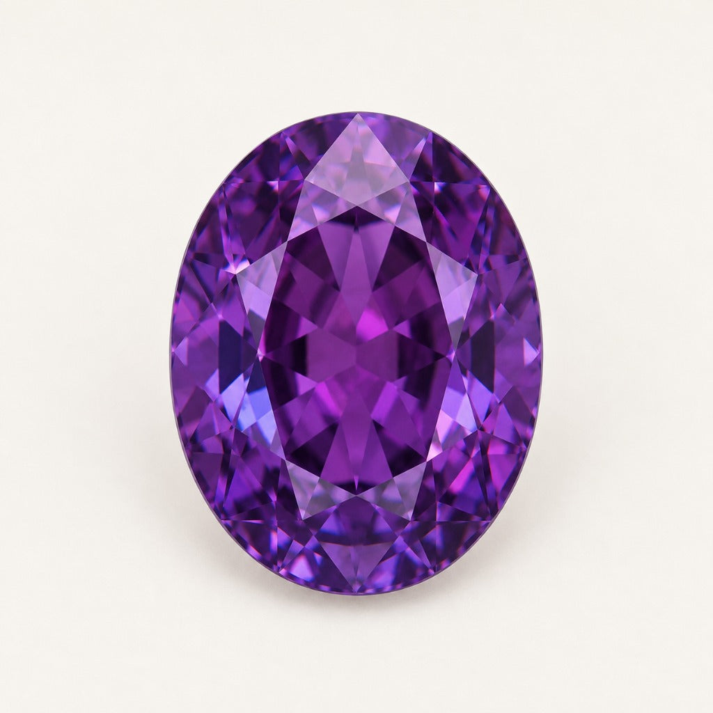 Purple lab-grown sapphire, oval cut
