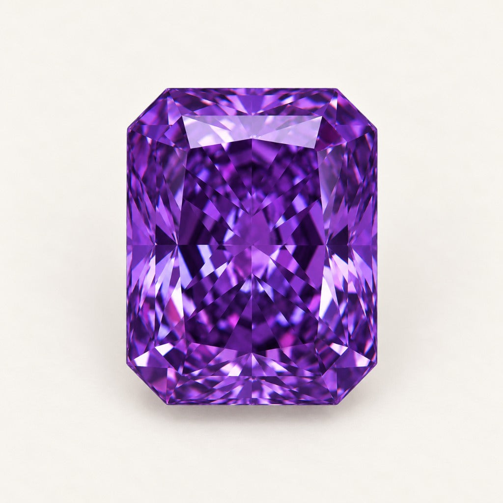 Purple lab-grown sapphire, radiant cut