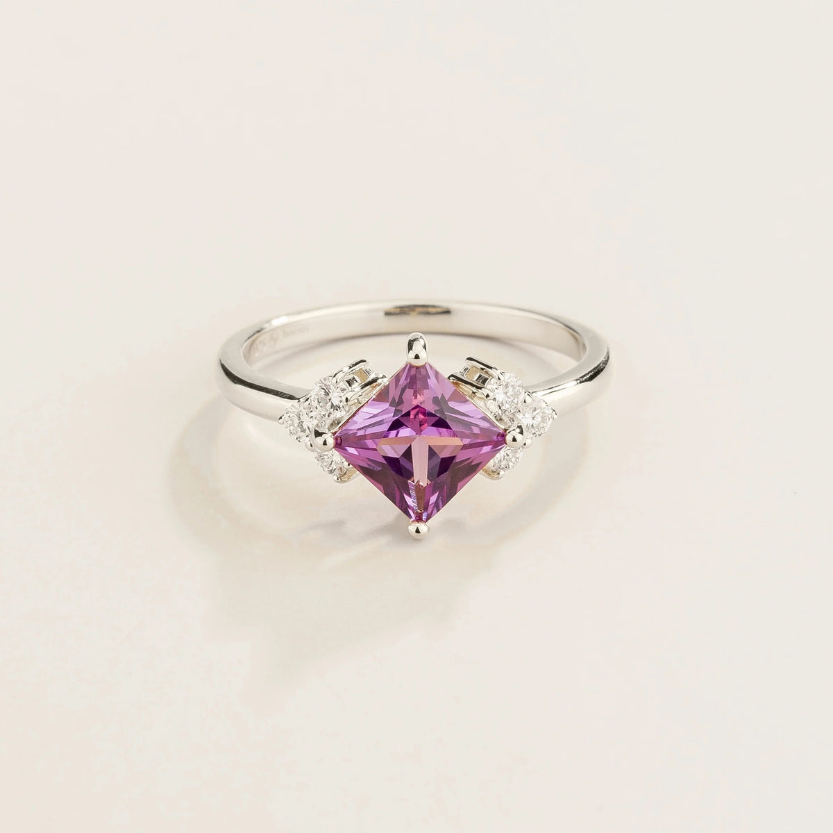 Amore Purple Sapphire Princess-Cut & Diamond Ring in White Gold by Juvetti, bespoke jewellery London