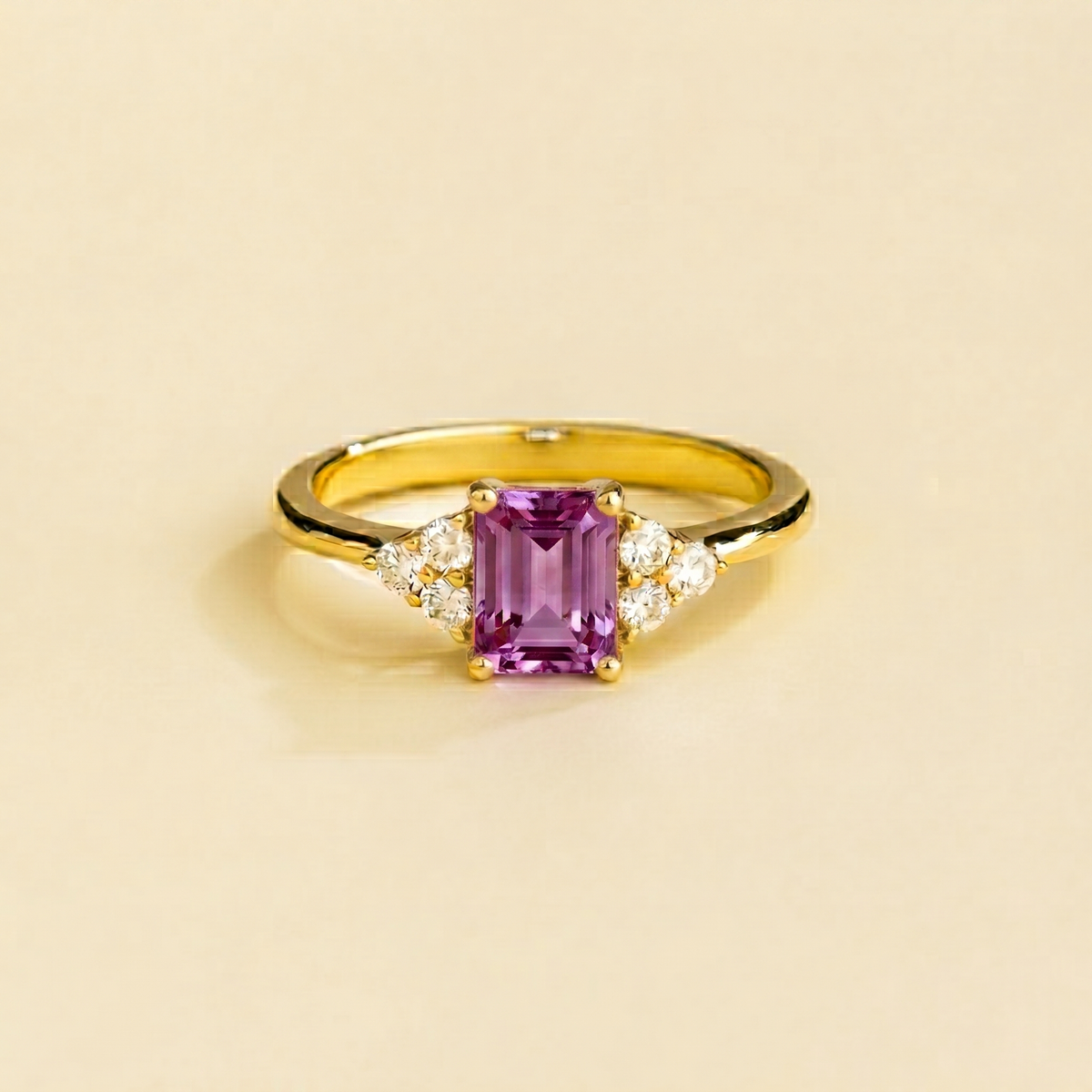 Chateau Purple Sapphire Emerald-Cut & Diamond Ring in Gold by Juvetti, bespoke jewellery London