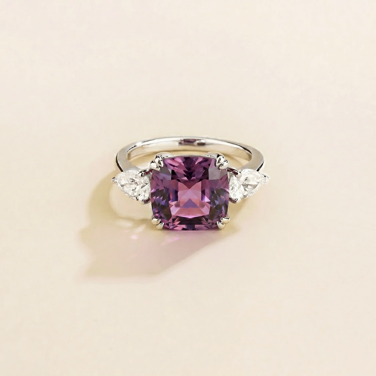 Roue Purple Sapphire Cushion Cut & Diamond Pear Cut White Gold Ring by Juvetti London