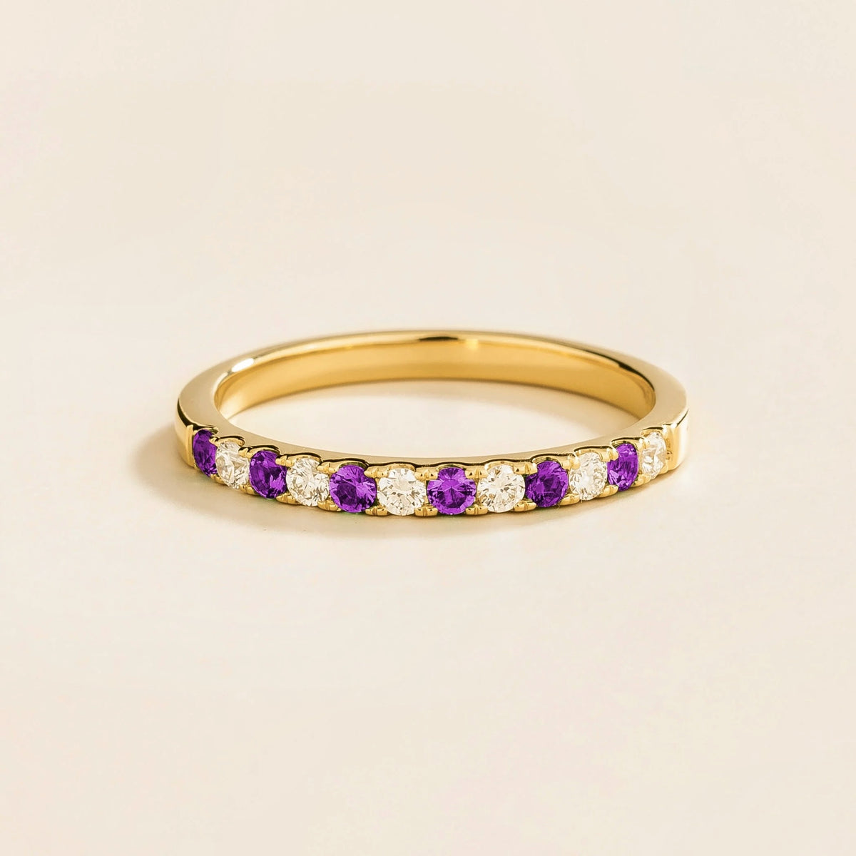 Salto Purple Sapphire & Diamond Half Eternity Gold Ring by Juvetti, bespoke jewellery London