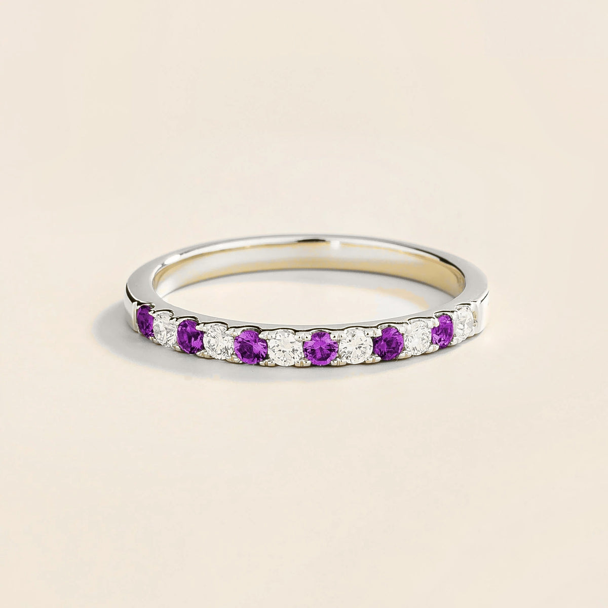 Salto Purple Sapphire & Diamond Half Eternity White Gold Ring by Juvetti London
