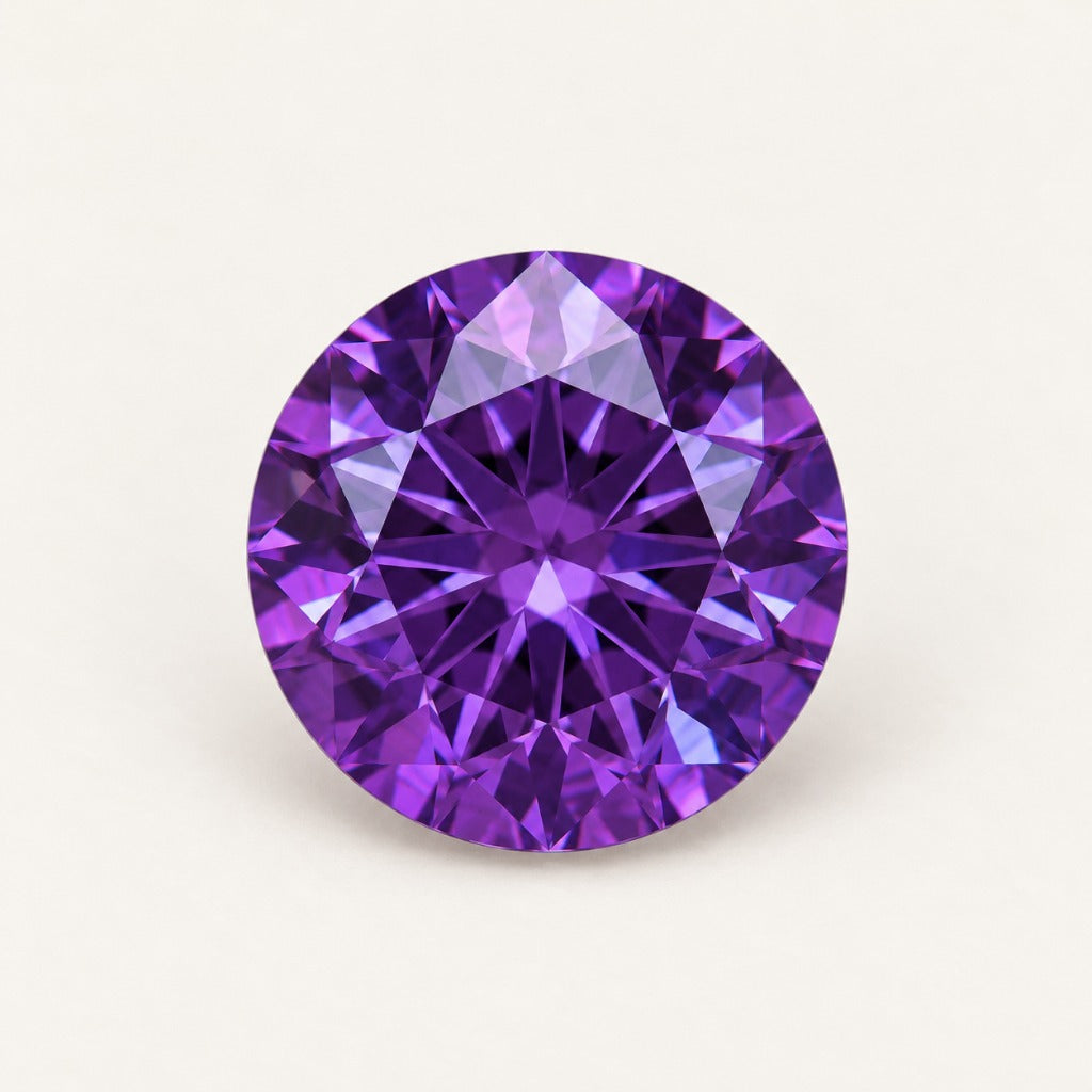 Purple lab-grown sapphire, round cut