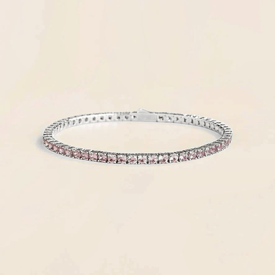 Stacy purple sapphire round tennis bracelet in white gold