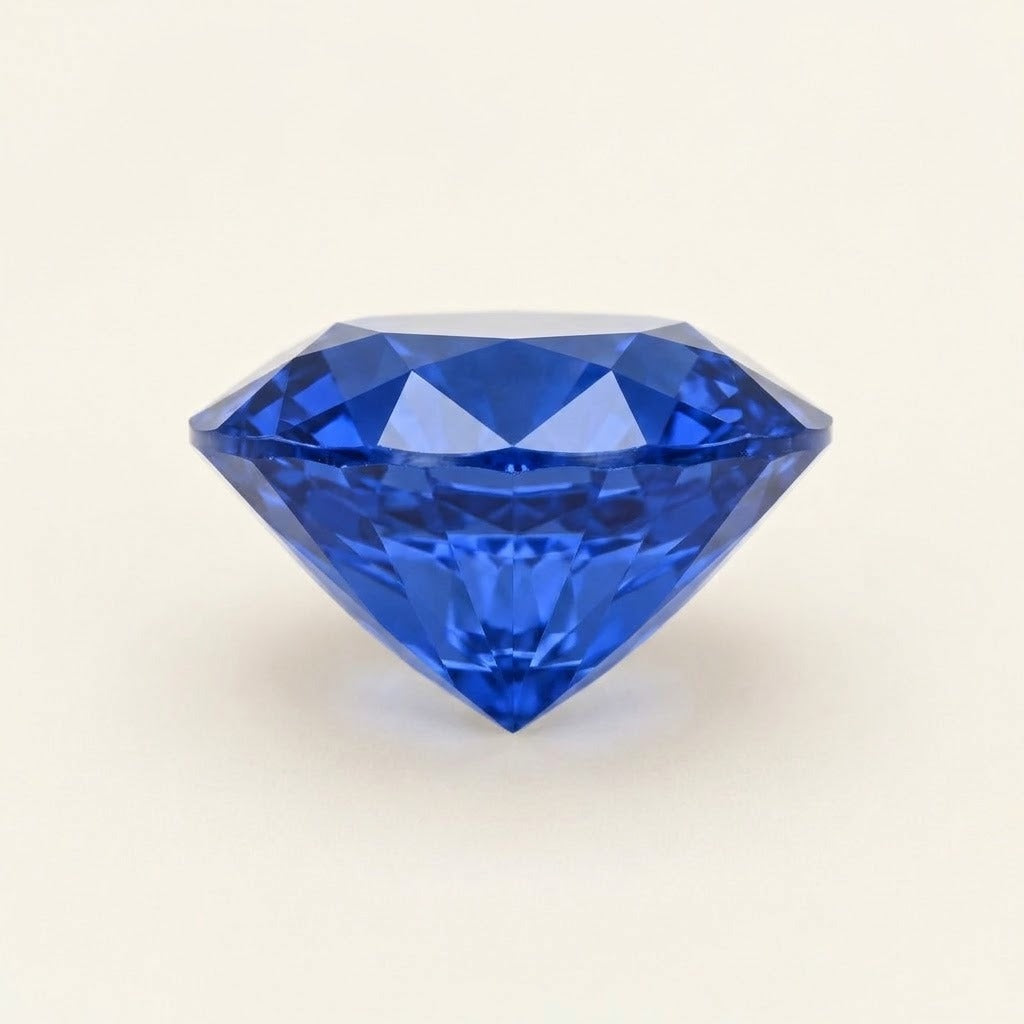 Royal blue lab-grown sapphire, heart cut, side view