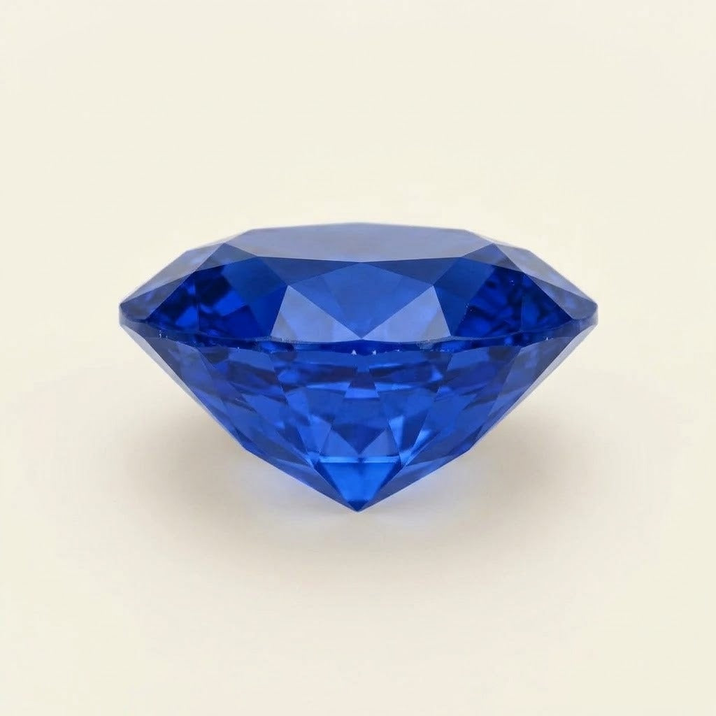 Royal blue lab-grown sapphire, oval cut, side view