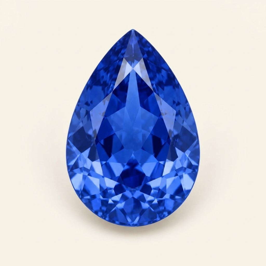 Royal blue lab-grown sapphire, pear cut