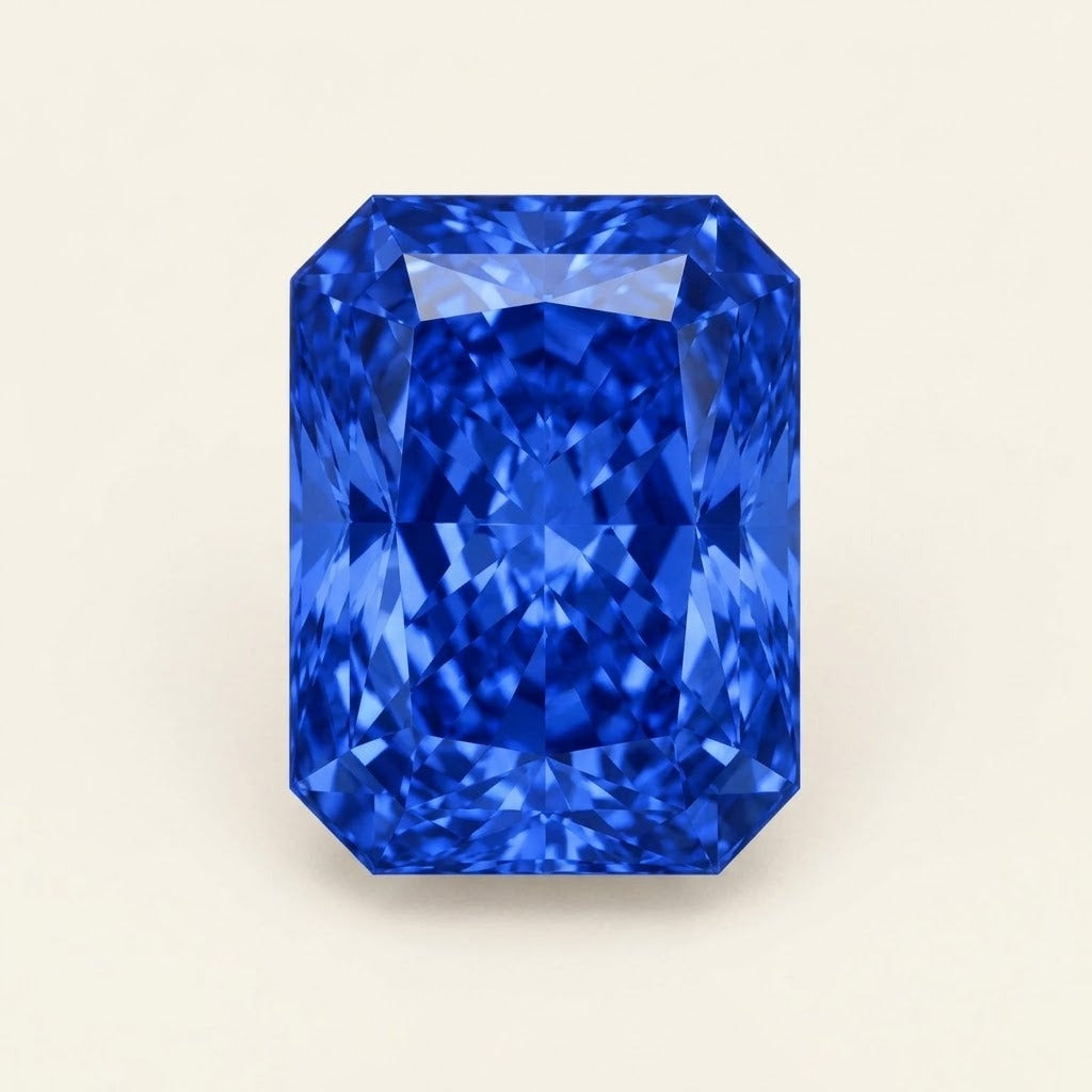Royal blue lab-grown sapphire, radiant cut