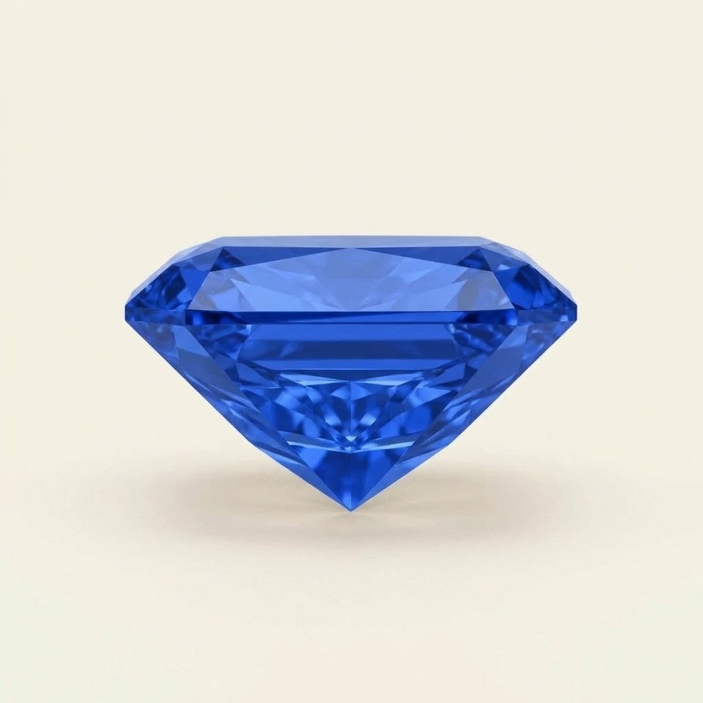 Royal blue lab-grown sapphire, radiant cut, side view