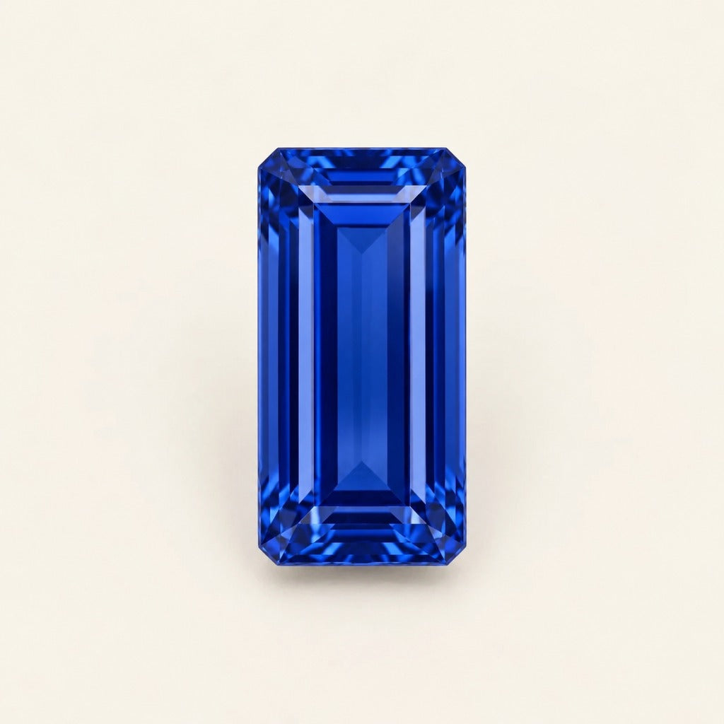 Royal blue lab-grown sapphire, baguette cut