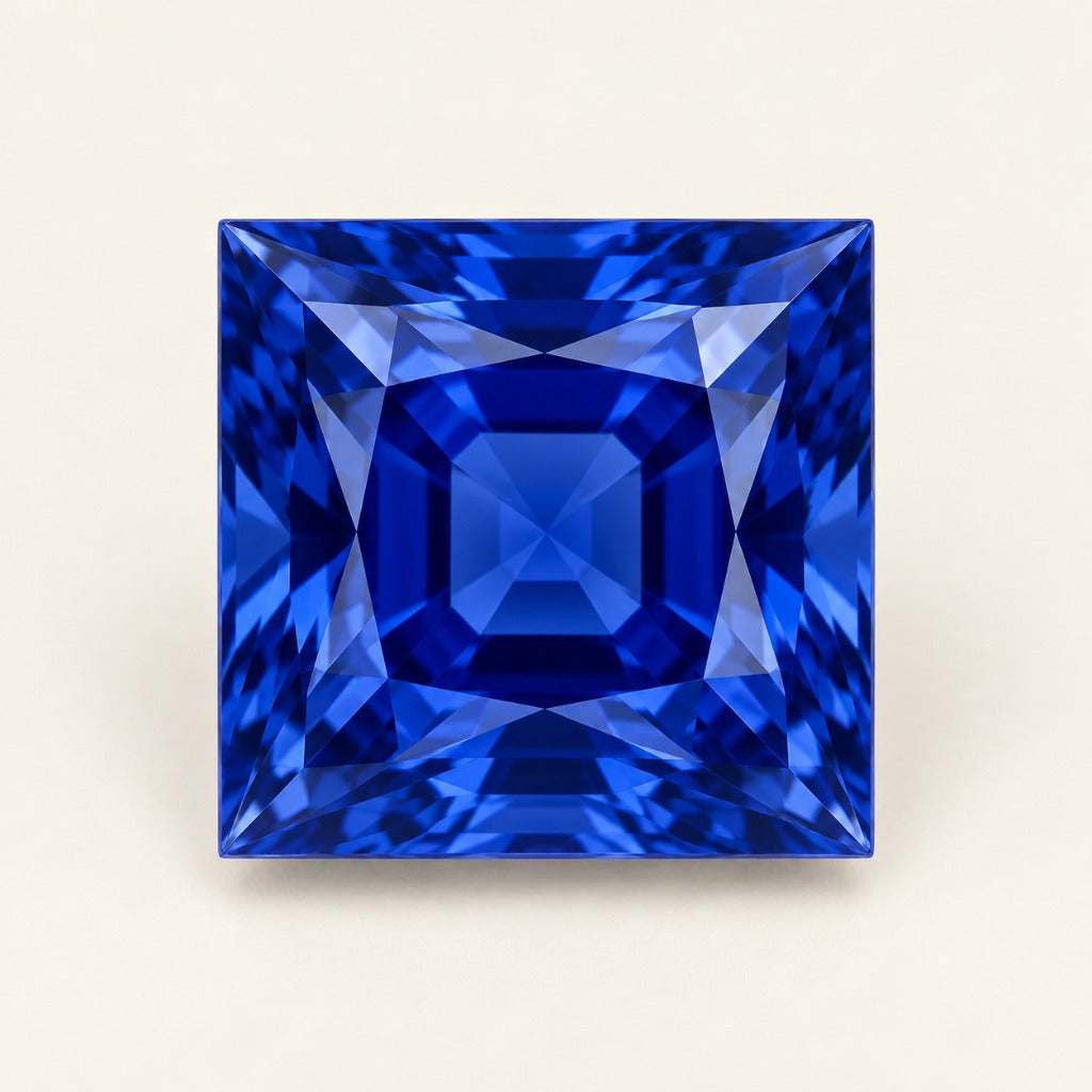 Royal blue lab-grown sapphire, princess cut