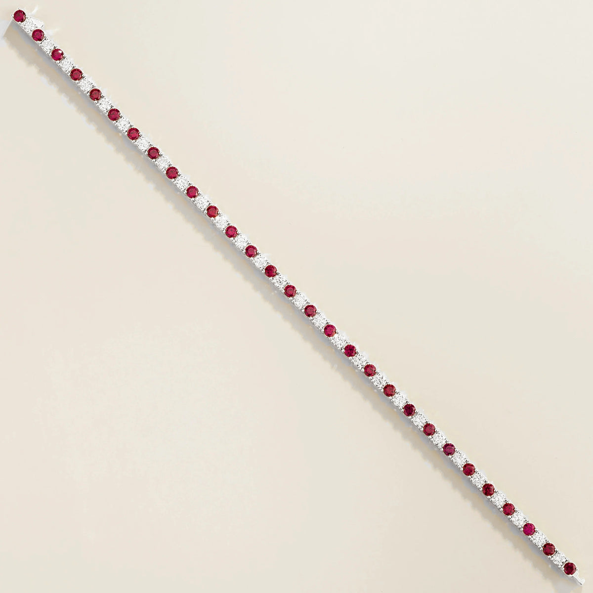Stacy Ruby & Diamond Round Tennis Bracelet in White Gold