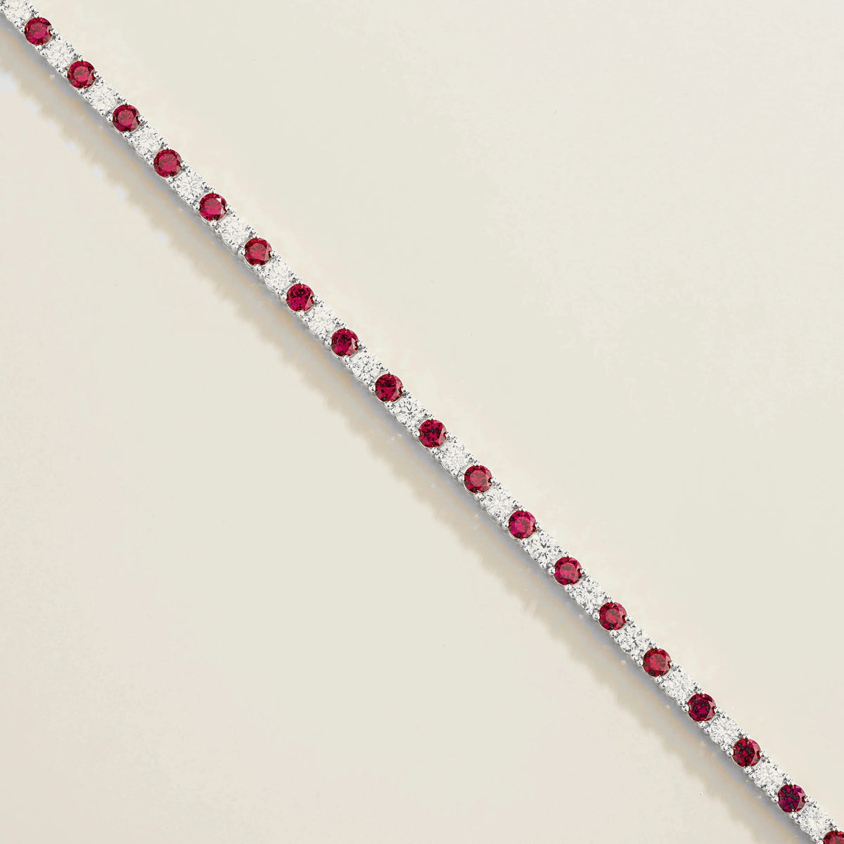 Stacy Ruby & Diamond Round Tennis Bracelet in White Gold