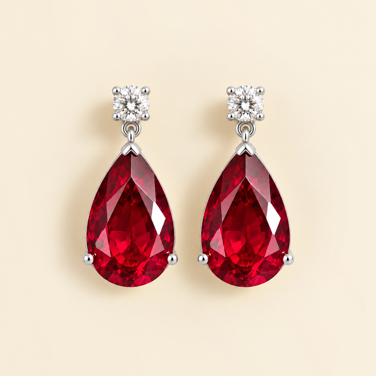Pisa ruby and diamond large pear drop earrings in white gold
