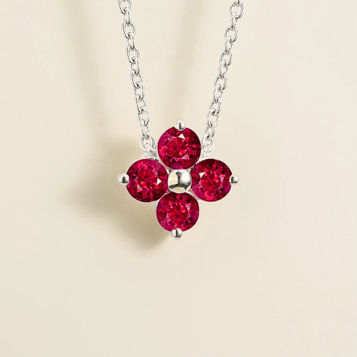 Clover Ruby Necklace In White Gold by Juvetti London