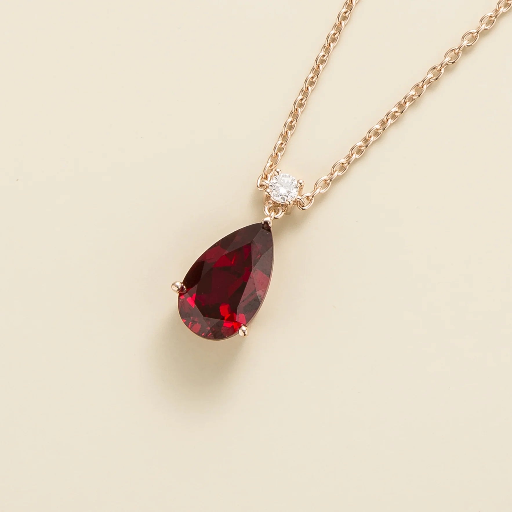 Pisa Ruby & Diamond Pear Drop Pendant Necklace In Rose Gold - Large by Juvetti London