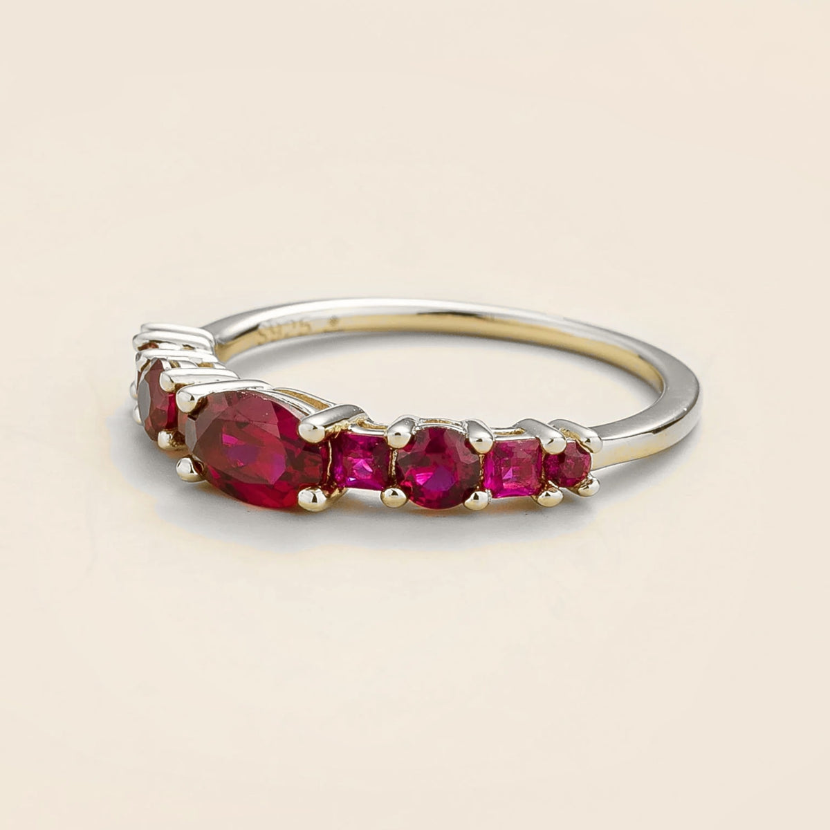 Petra Ruby Graduated Band Ring in White Gold – angle view
