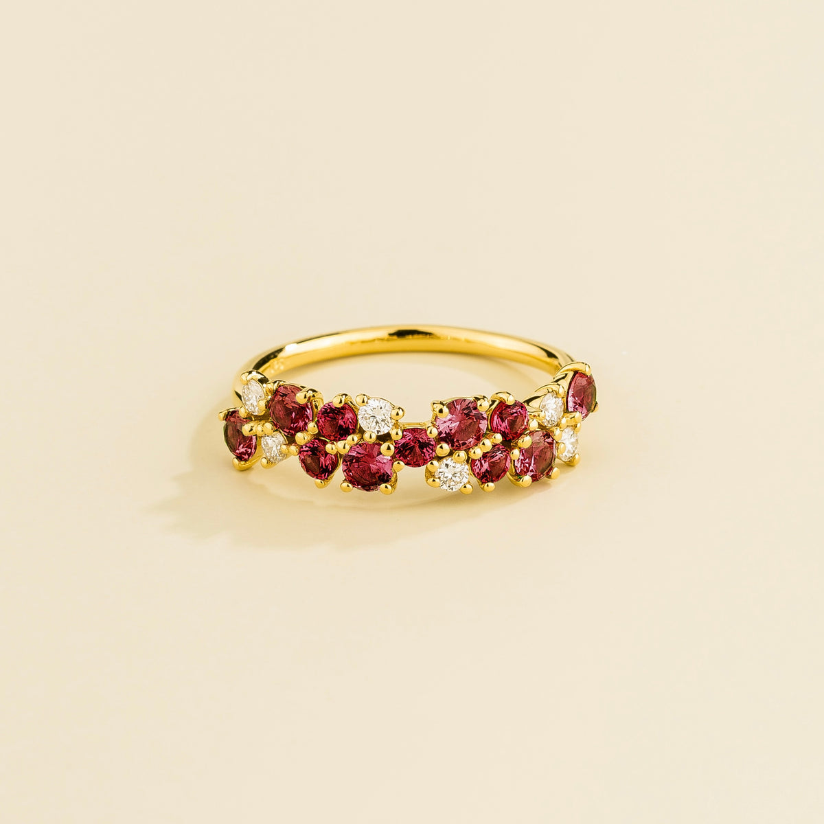 Ruby & Diamond Cluster Ring in Gold