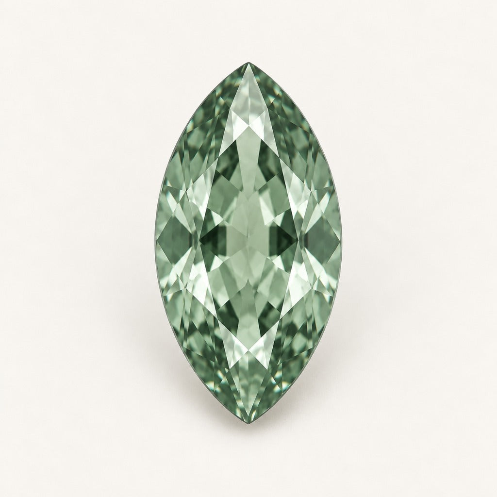 Sage green lab-grown sapphire, marquise cut