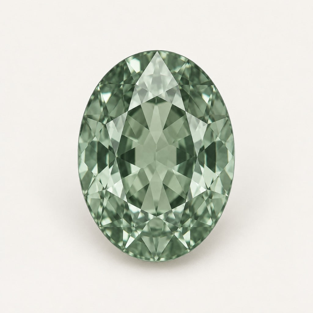 Sage green lab-grown sapphire, oval cut