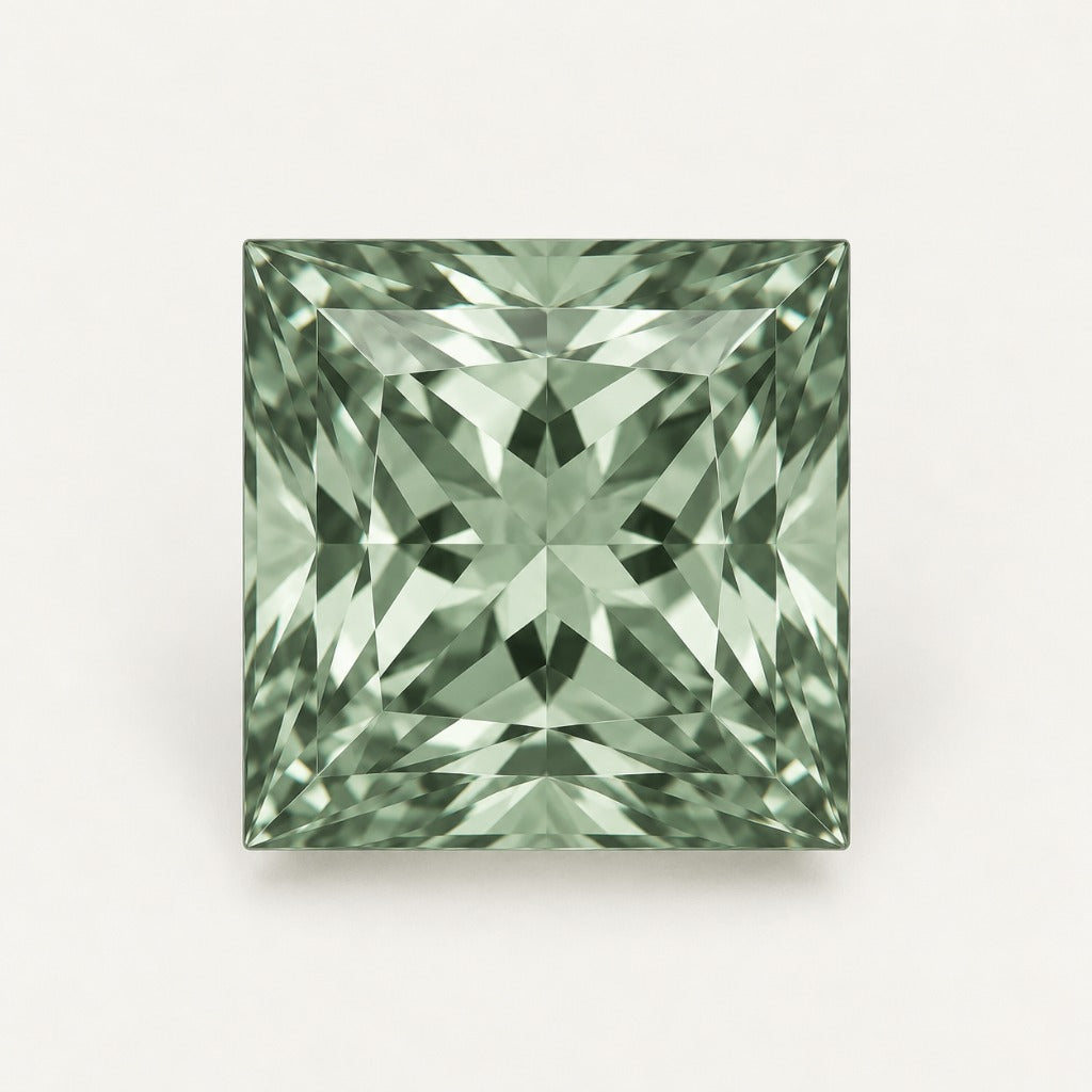 Sage green lab-grown sapphire, princess cut