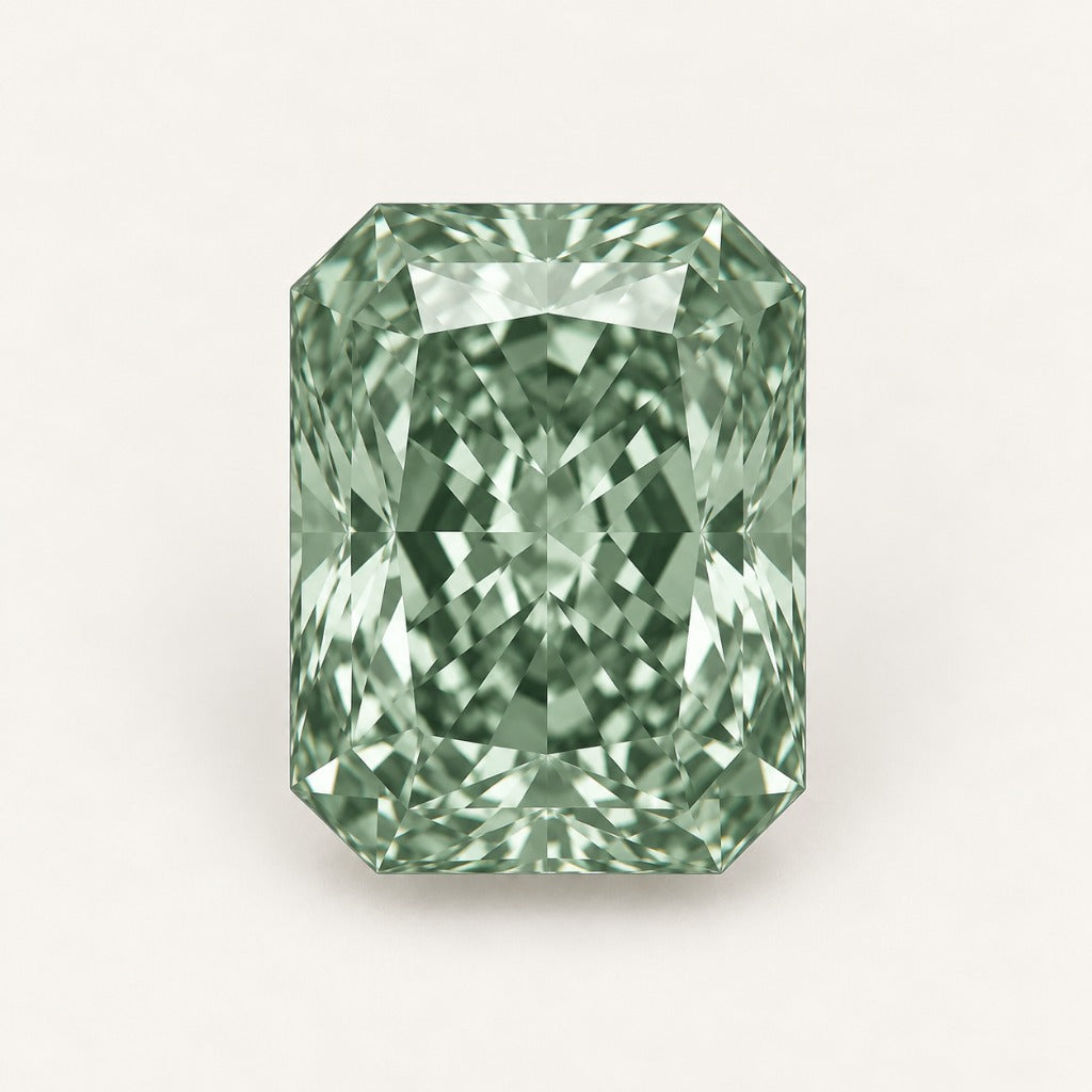 Sage green lab-grown sapphire, radiant cut