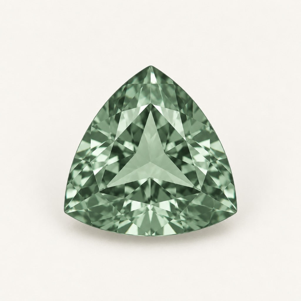 Sage green lab-grown sapphire, trillion cut
