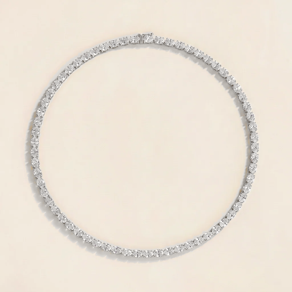 Salto Diamond Oval Tennis Necklace in White Gold