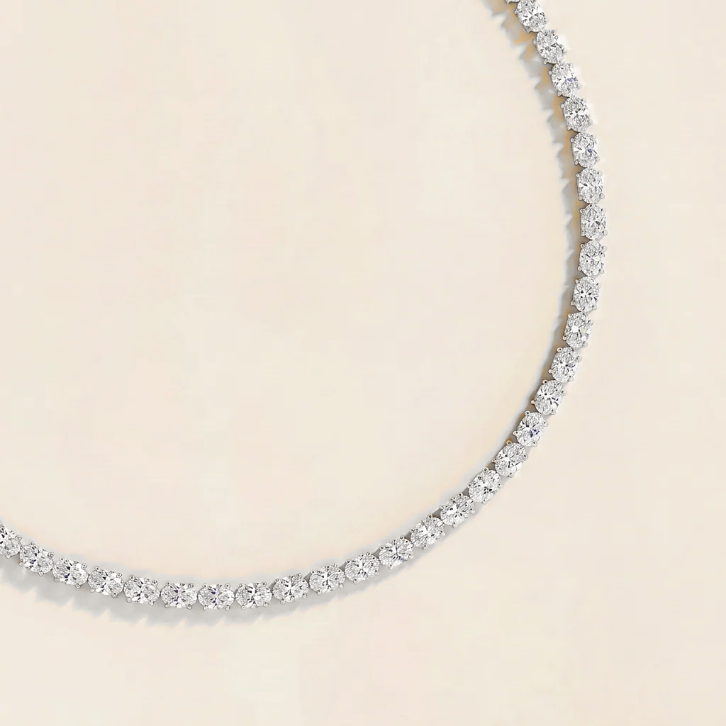 Salto Diamond Oval Tennis Necklace in White Gold