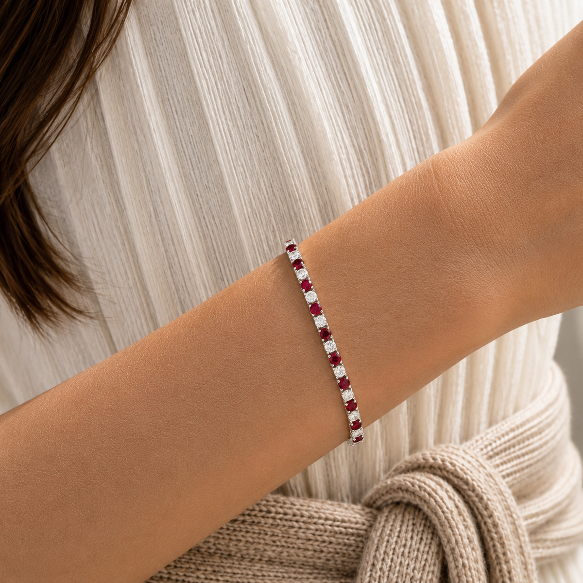 Stacy Ruby & Diamond Round Tennis Bracelet in White Gold