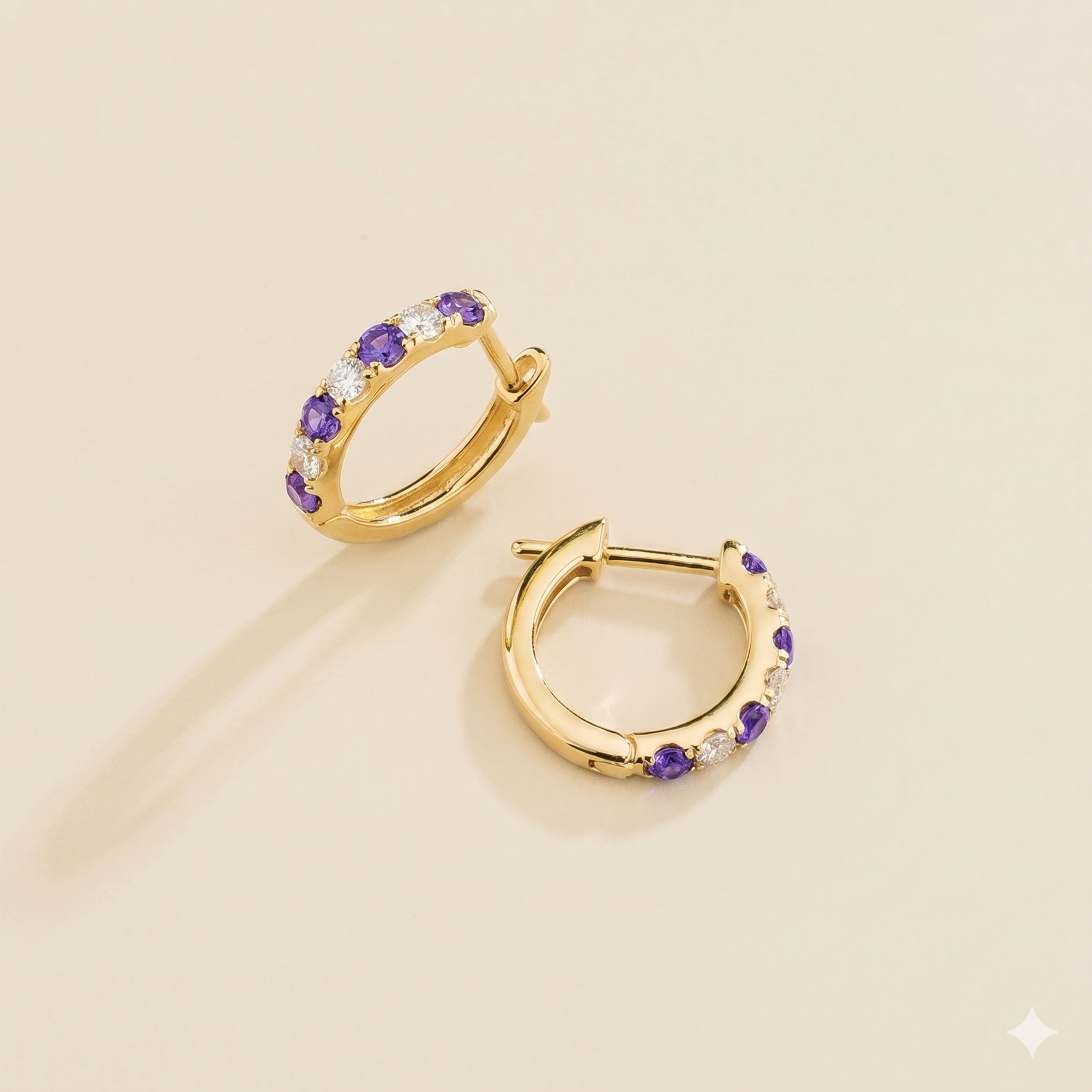 Stacy Purple Sapphire & Diamond Huggie Hoop Earrings in Gold