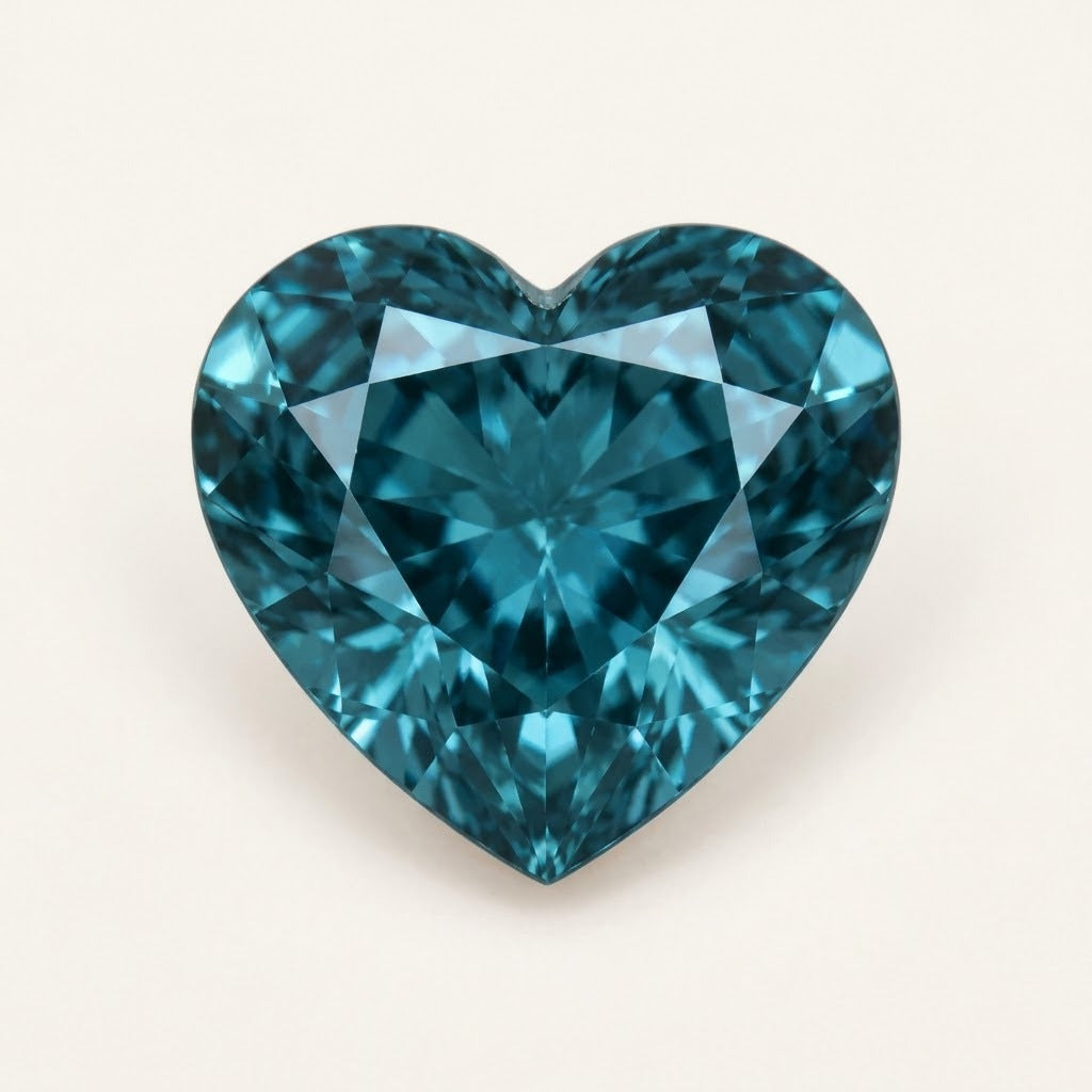 Teal lab-grown sapphire, heart cut