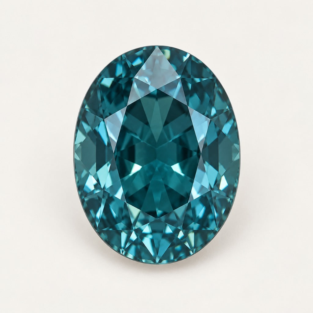 Teal lab-grown sapphire, oval cut