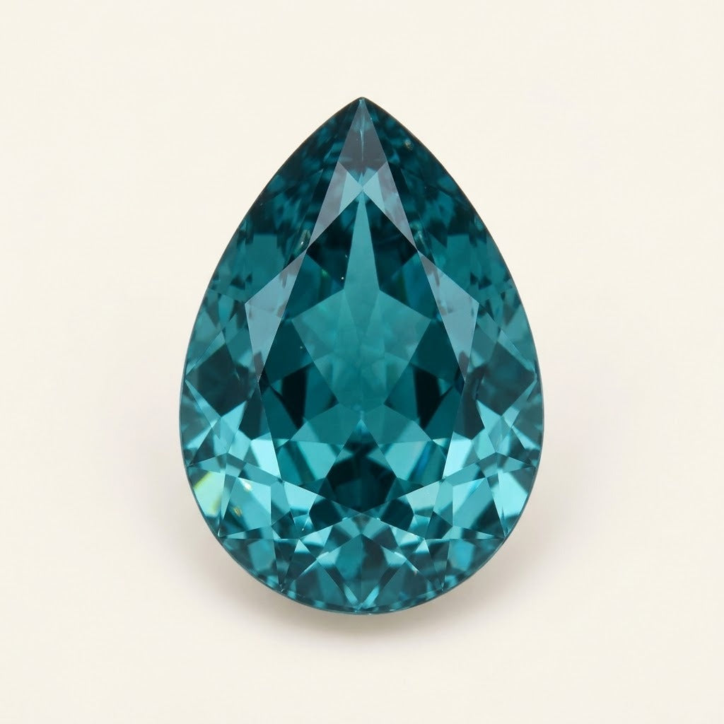 Teal lab-grown sapphire, pear cut
