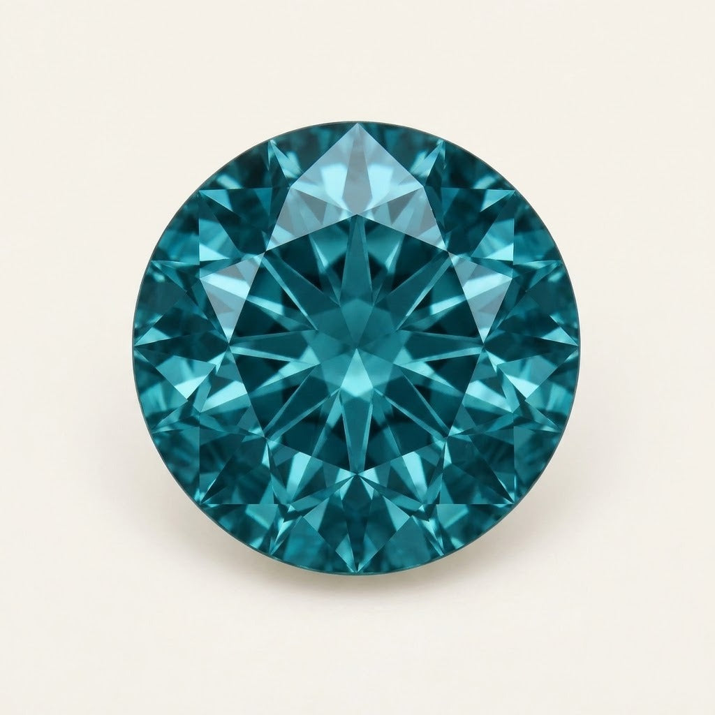 Teal lab-grown sapphire, round cut