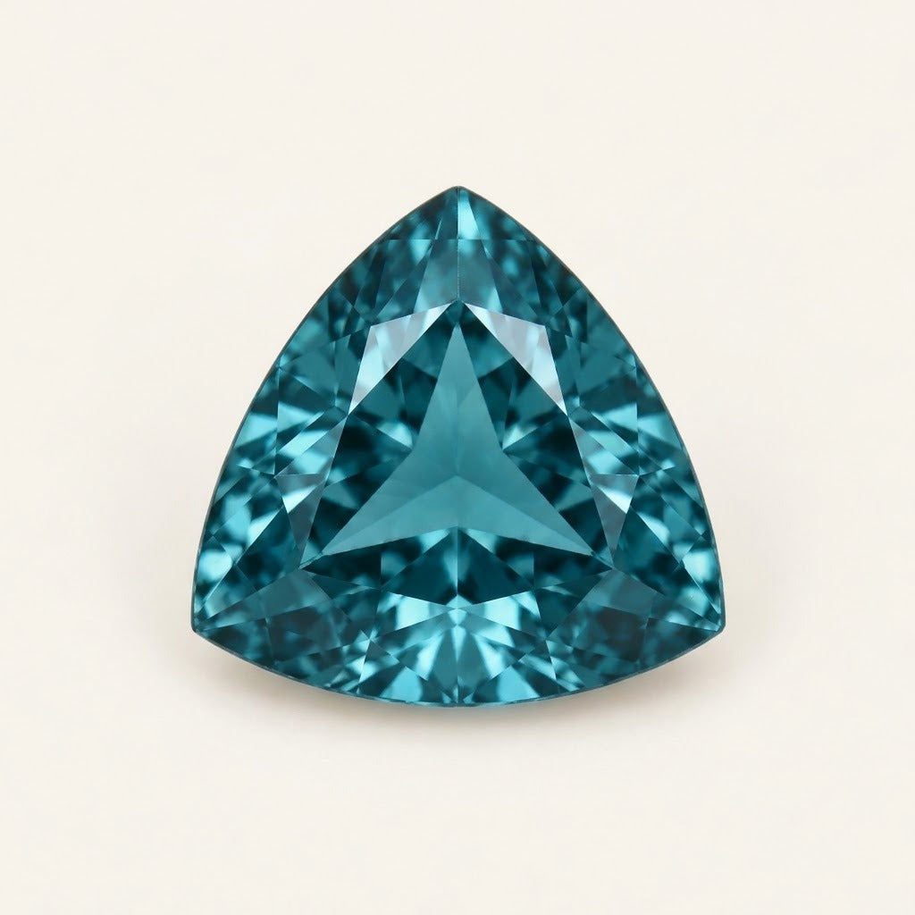 Teal lab-grown sapphire, trillion cut