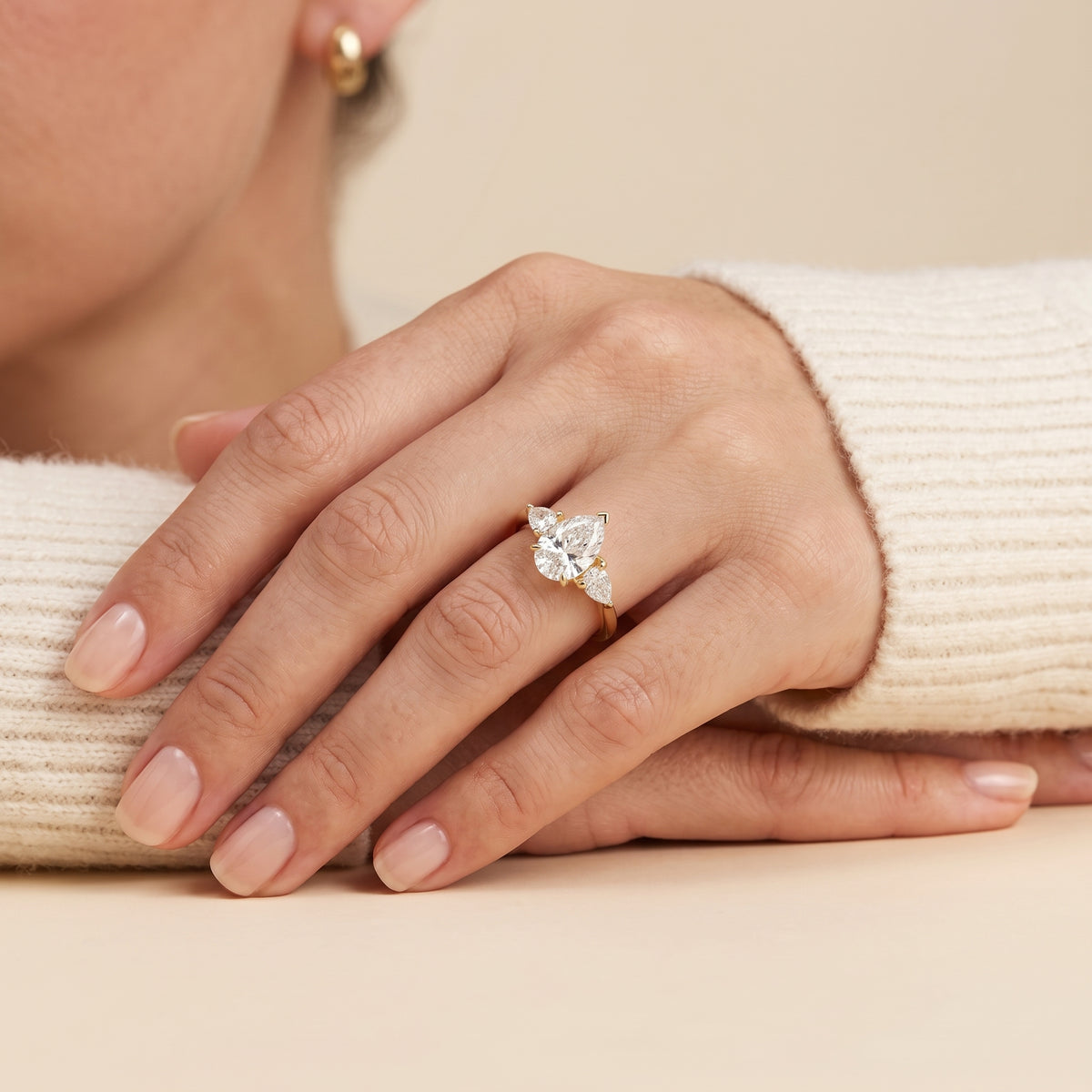 Terra Pear-Cut Lab-Grown Diamond Engagement Ring in Gold – side angle