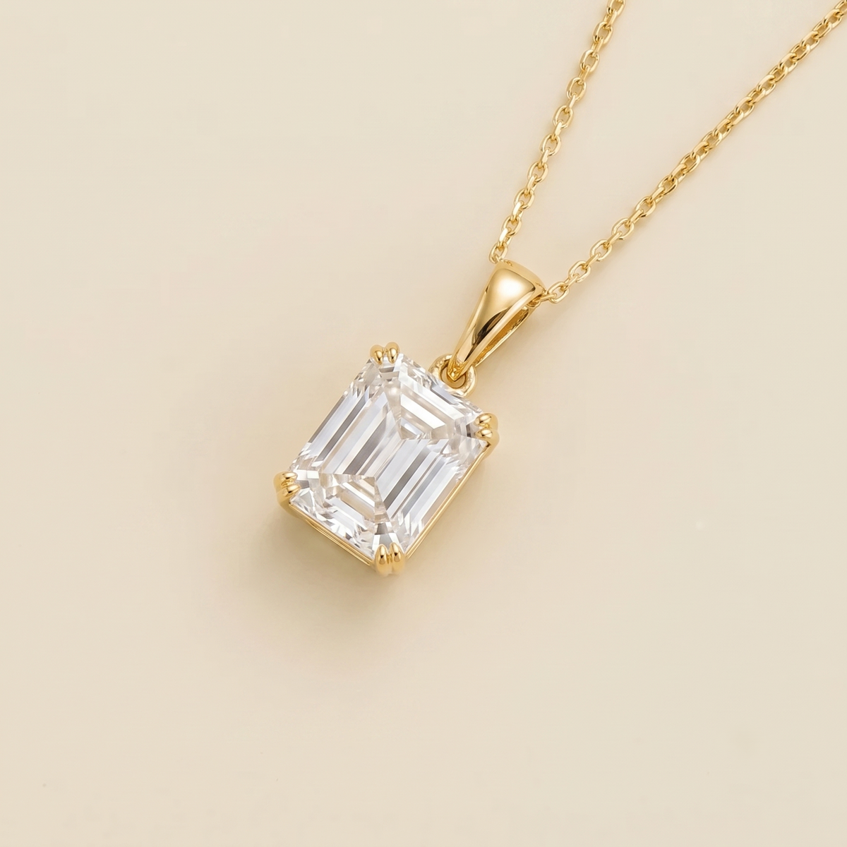 Thamani Diamond Emerald-Cut Solitaire Pendant Necklace in Gold – alternate angle