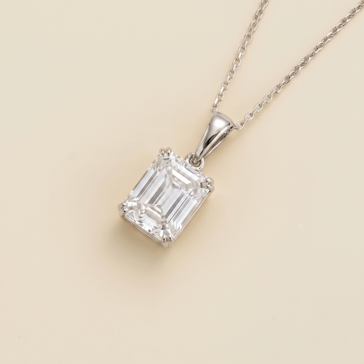 Thamani Diamond Emerald-Cut Solitaire Pendant Necklace in White Gold – alternate angle